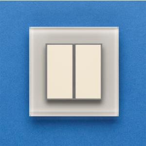 Одноканальный двухклавишный радиопульт DeLUMO Orto 1013 белый жемчуг на синей стене