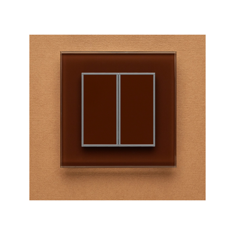 Одноканальный двухклавишный радиопульт DeLUMO Orto 8017 темный коричневый на оранжевой стене