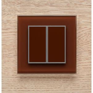 Одноканальный двухклавишный радиопульт DeLUMO Orto 8017 темный коричневый на деревянной стене