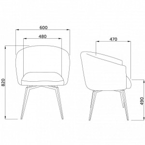 Кресло AksHome Melon серый велюр/черный схематичный вид