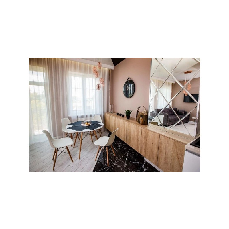 Кухонный стол AksHome Leila белый в интерьере со стульями