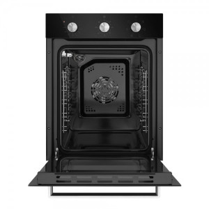 Электрический духовой шкаф HOMSair OEF451BK Black открытый вид с вентилятором охлаждения.
