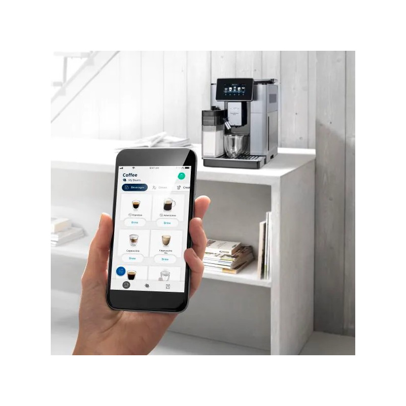 Кофемашина DeLonghi ECAM 610.75.MB вид управления при помощи смартфона.