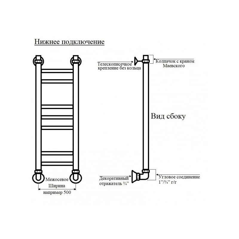 Полотенцесушитель Маргроид Вид 10 500х800 НП (1") белый матовый схема