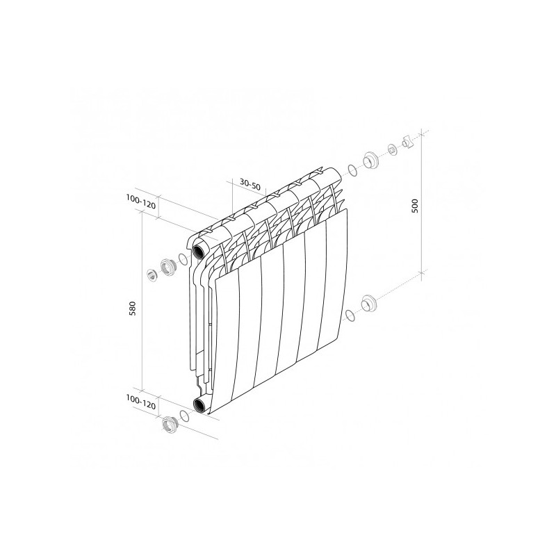 Радиатор алюминиевый Royal Thermo Biliner Alum 500 Noir Sable (6 секций) схема