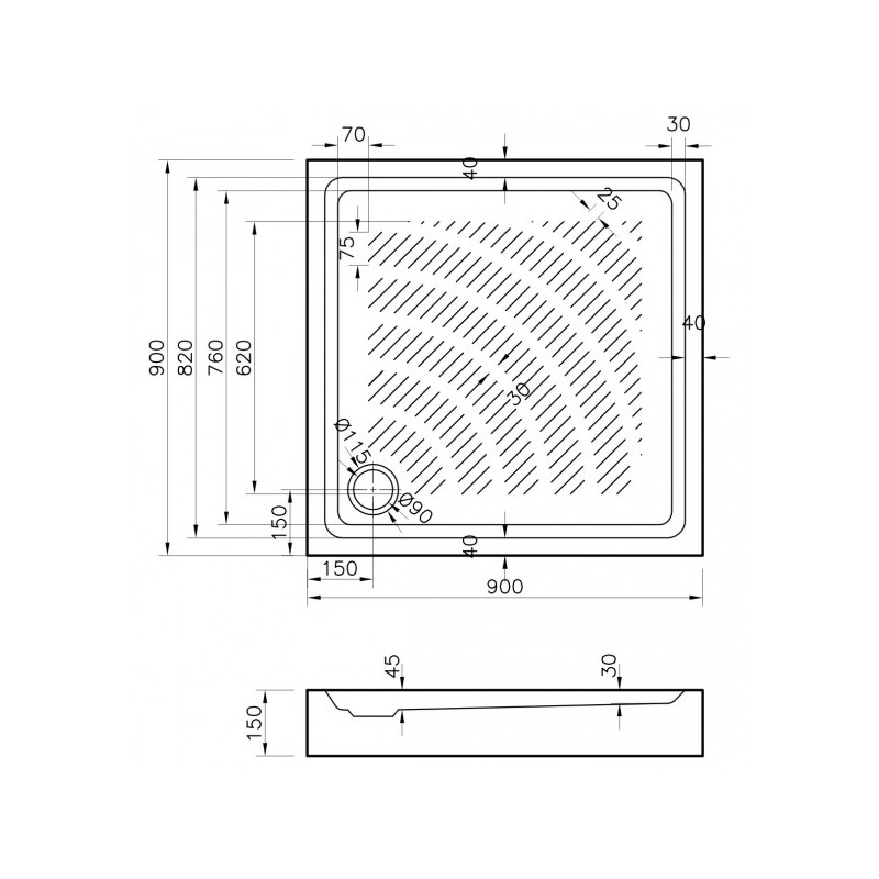 Душевой поддон Lavinia Boho Rock 90x90 37074900 параметры