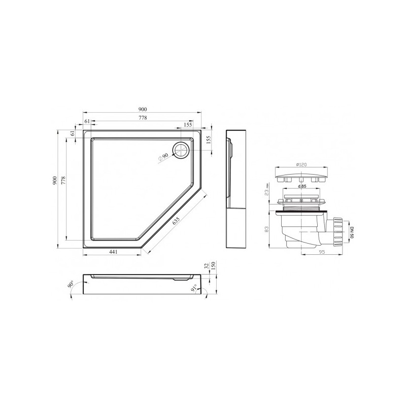 Душевой поддон Lavinia Boho Art 90x90 3708190S параметры