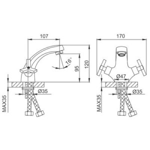 Размеры смесителя Frud R10602 хром