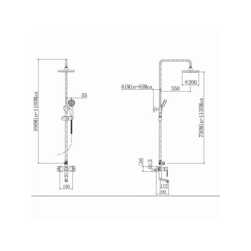 Душевая система Fashun A2418 размеры