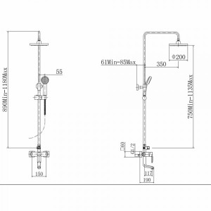 Душевая система Fashun A2418 размеры
