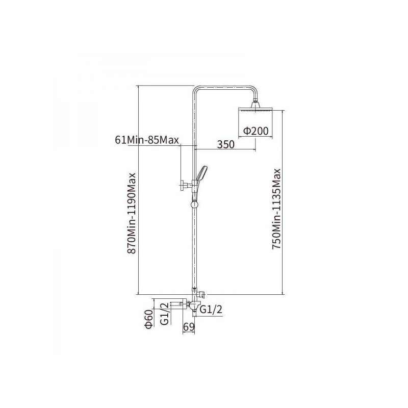 Душевая система Fashun A2445 размеры