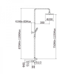 Душевая система Fashun A2445 размеры
