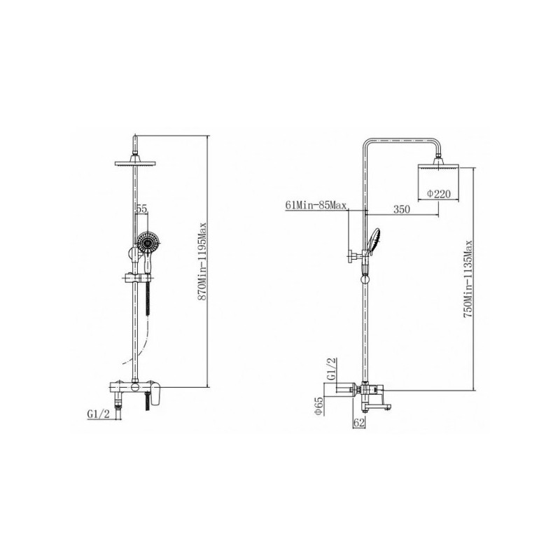 Душевая система Fashun A2452 размеры