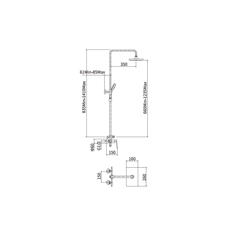 Душевая система Fashun A2457 размеры