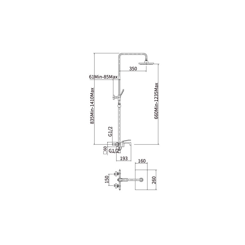 Душевая система Fashun A2458 размеры