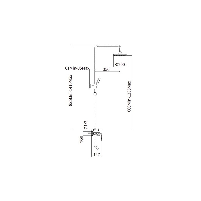 Душевая система Fashun A2461 размеры