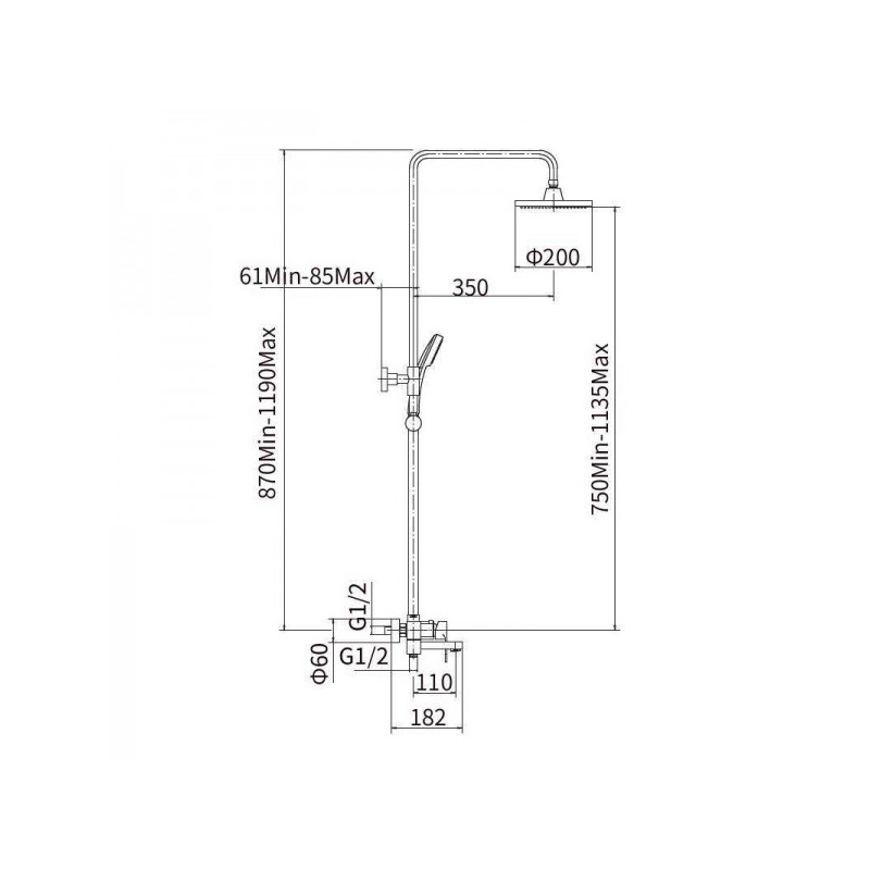 Душевая система Fashun A2482-7 размеры