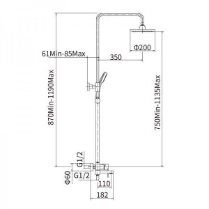 Душевая система Fashun A2482-7 размеры