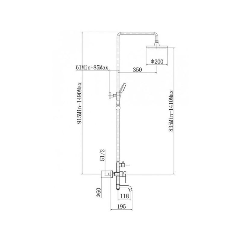Душевая система Fashun A52401-3 размеры