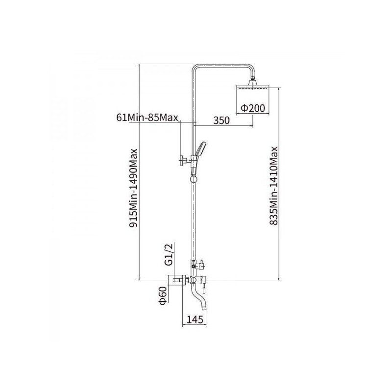 Душевая система Fashun A52409-7 размеры