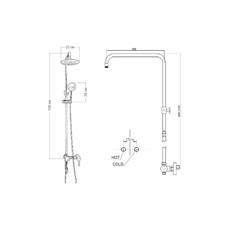 Душевая система Fashun A52422 размеры