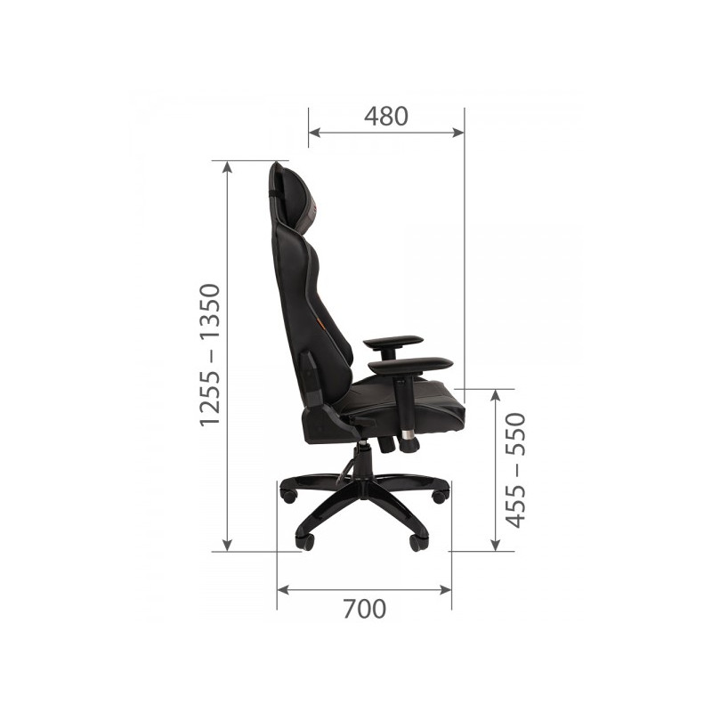 Кресло геймерское Chairman Game 44 черный/оранжевый размеры сбоку