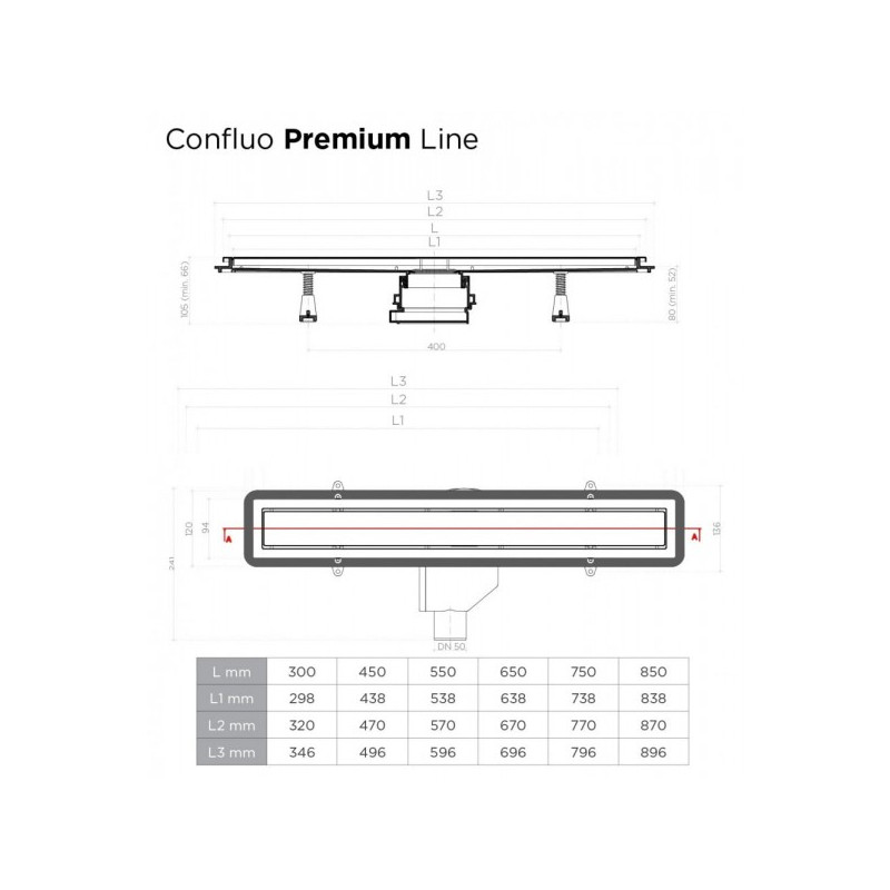 Трап для душа Pestan Confluo Premium Line 850 схема