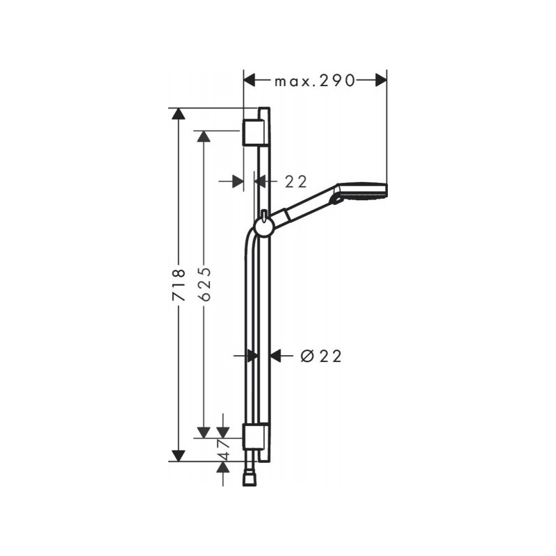 Душевой гарнитур Hansgrohe Vernis Blend S 26422670 - схема с размерами
