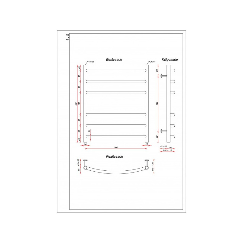 Полотенцесушитель Fincopper FCL 500x630 НП (1/2") белый размеры