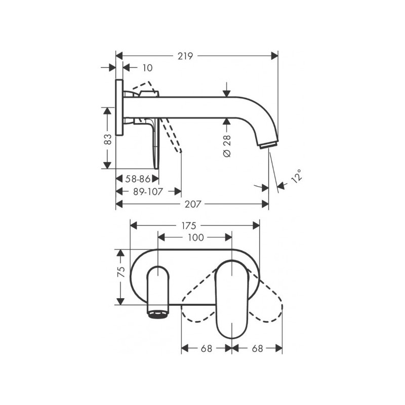 Смеситель Hansgrohe Vernis Blend 71576000 - схема с размерами