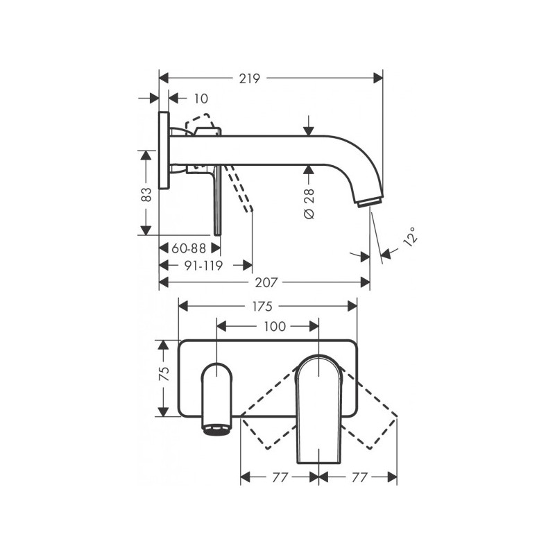 Смеситель Hansgrohe Vernis Shape 71578000 хром - размеры