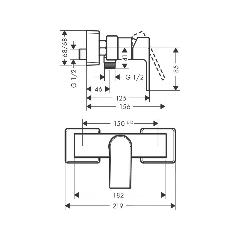 Смеситель Hansgrohe Vernis Shape 71650670 матовый черный -схема и размеры
