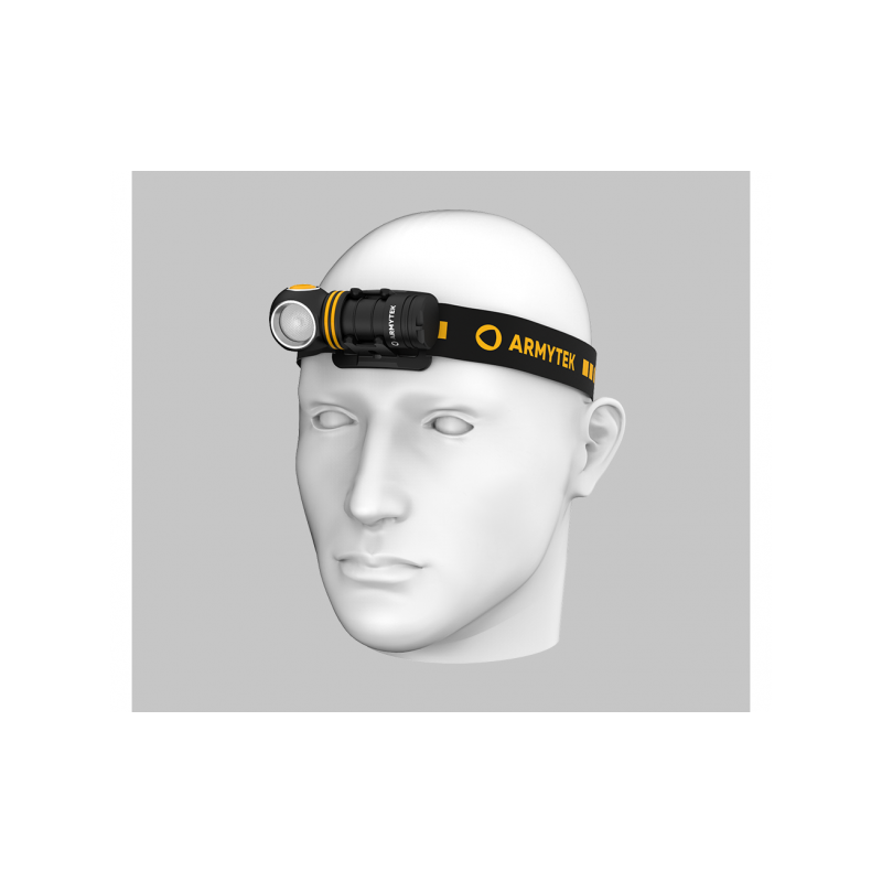 Фонарь Armytek Wizard C1 Pro теплый - вид с надлобным креплением