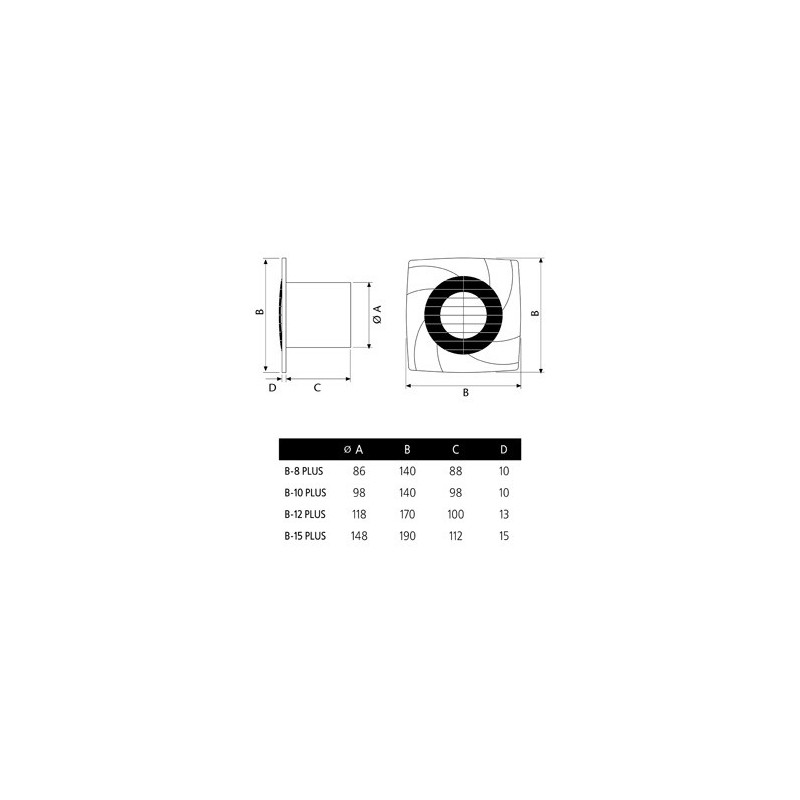 Размеры вентилятора CATA B-8 PLUS/C