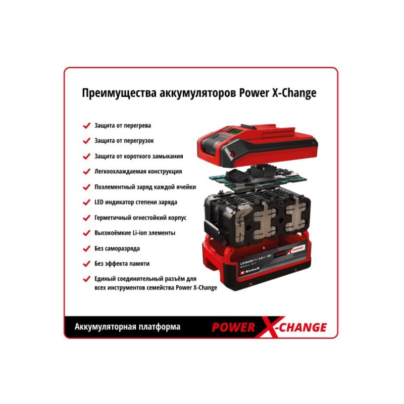 Аккумулятор Einhell Power X-Change 4511395 Li-Ion18 В 2.0 А·ч преимущества