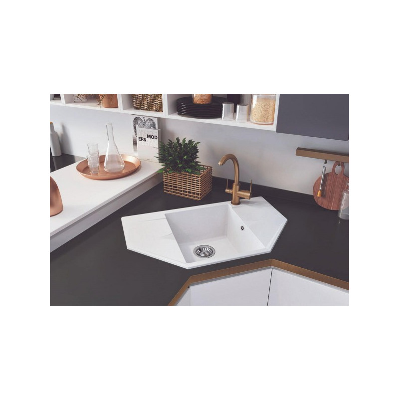 Кухонная мойка Polygran Riff-800 белый хлопок на столешнице