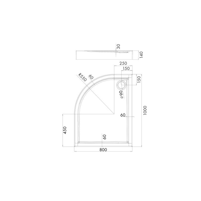 Душевой поддон Omnires Riverside 100x80 (левый) размеры