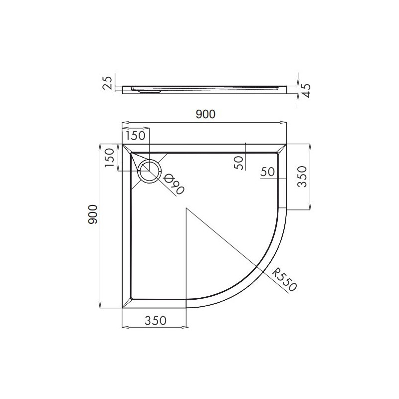 Душевой поддон Omnires Merton O 90x90 размеры