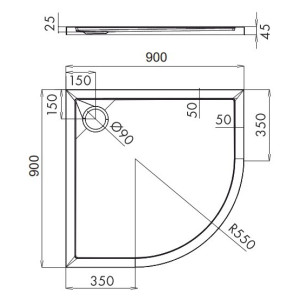 Душевой поддон Omnires Merton O 90x90 размеры