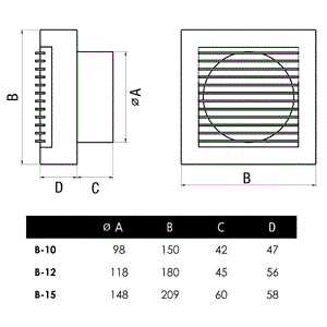 Размеры вентилятора CATA B-10 PIR