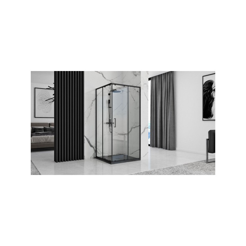 Душевой поддон Rea Rock Black REA-K4581 90x90 с кабинкой для душа