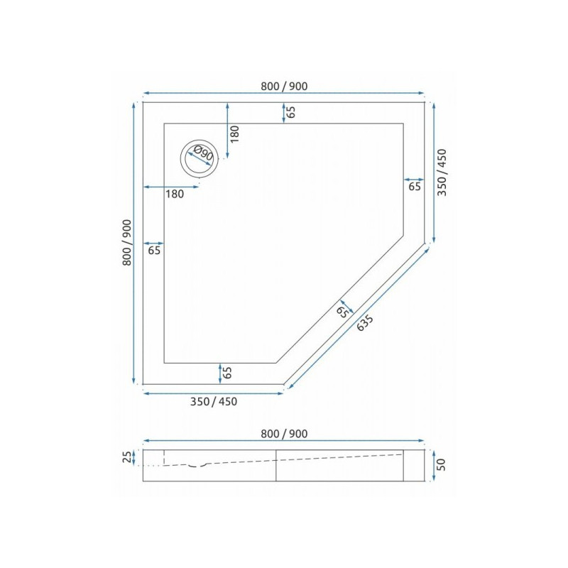 Душевой поддон Rea Diamond Black REA-K8543 90x90 размеры