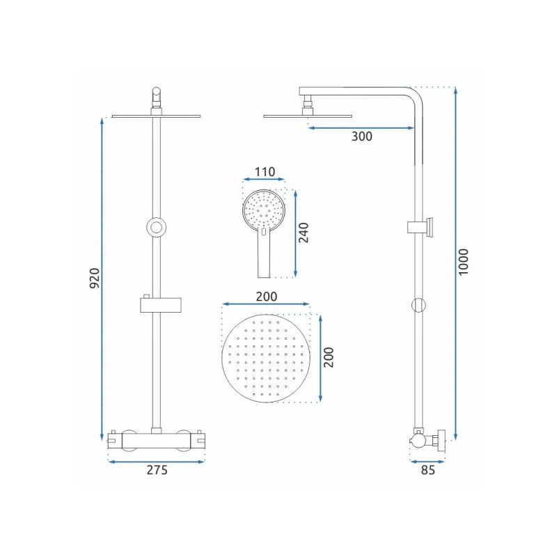 Душевая система Rea Bliss Chrome REA-P8805 размеры