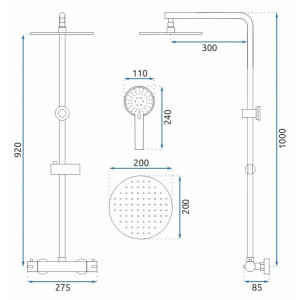 Душевая система Rea Bliss Chrome REA-P8805 размеры