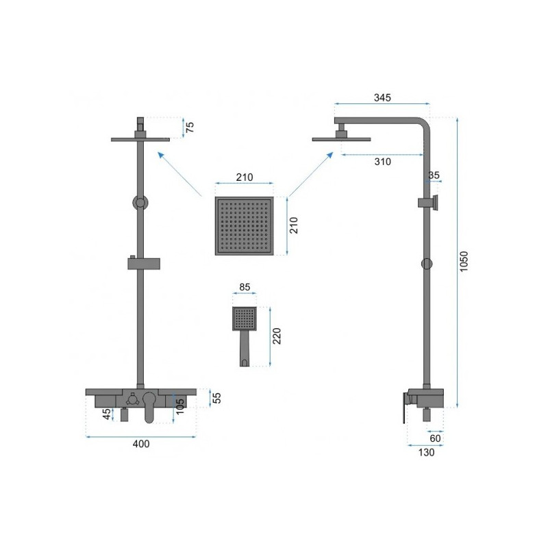 Душевая система Rea Bravo Black REA-P0636 размеры