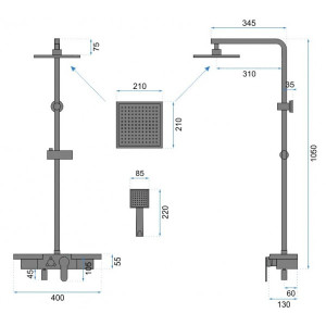 Душевая система Rea Bravo Black REA-P0636 размеры