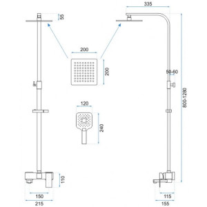 Душевая система Rea Fort Black Mat REA-P9861 размеры