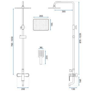 Душевая система Rea Hass Black REA-B9968 размеры