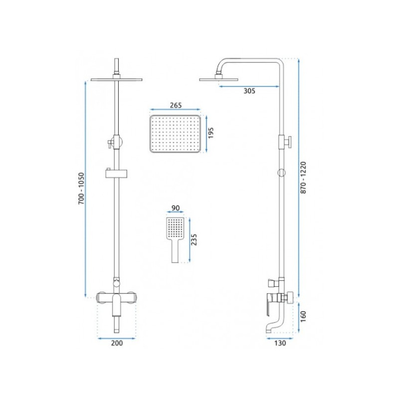 Душевая система Rea Hass Gold REA-B9972 размеры