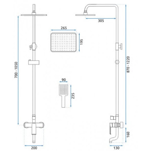 Душевая система Rea Hass Gold REA-B9972 размеры